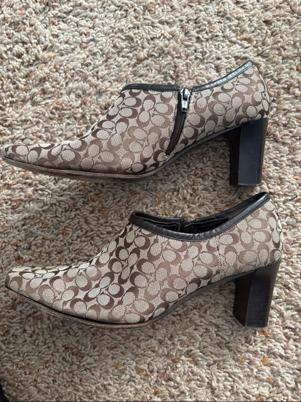 Coach Tan Signature Jacquard Mid-Heel Booties
